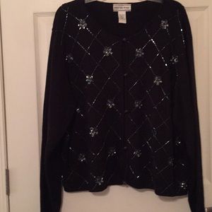 Black Cardigan w/ Pewter Beading & Sequins 2X